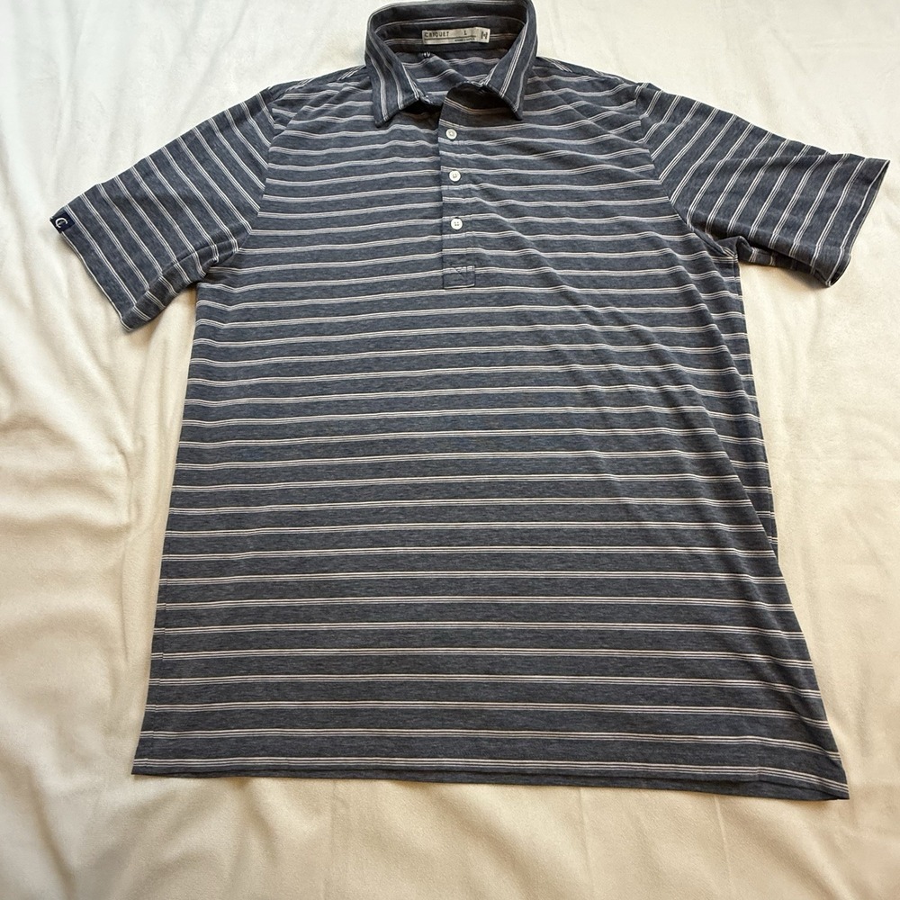 Criquet Short Sleeve Polo Shirt Men's Size Large Blue‎ White Striped EUC